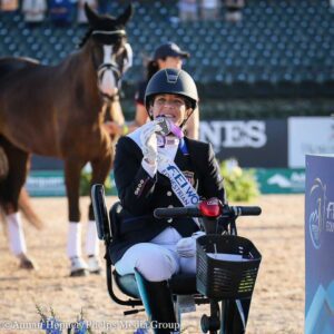 Roxie at the medal ceremony at the 2018 FEI World Equestrian Games in Tryon, NC. Behind her is Dolton and his groom Kjersten Lance. Photo: Annan Hepner